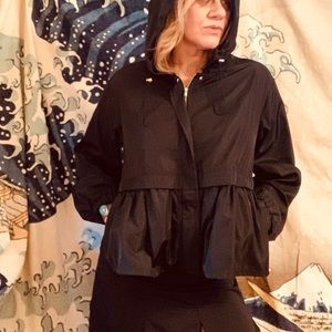 A New Day black hooded flounced ruffle bottom lightweight zip jacket M